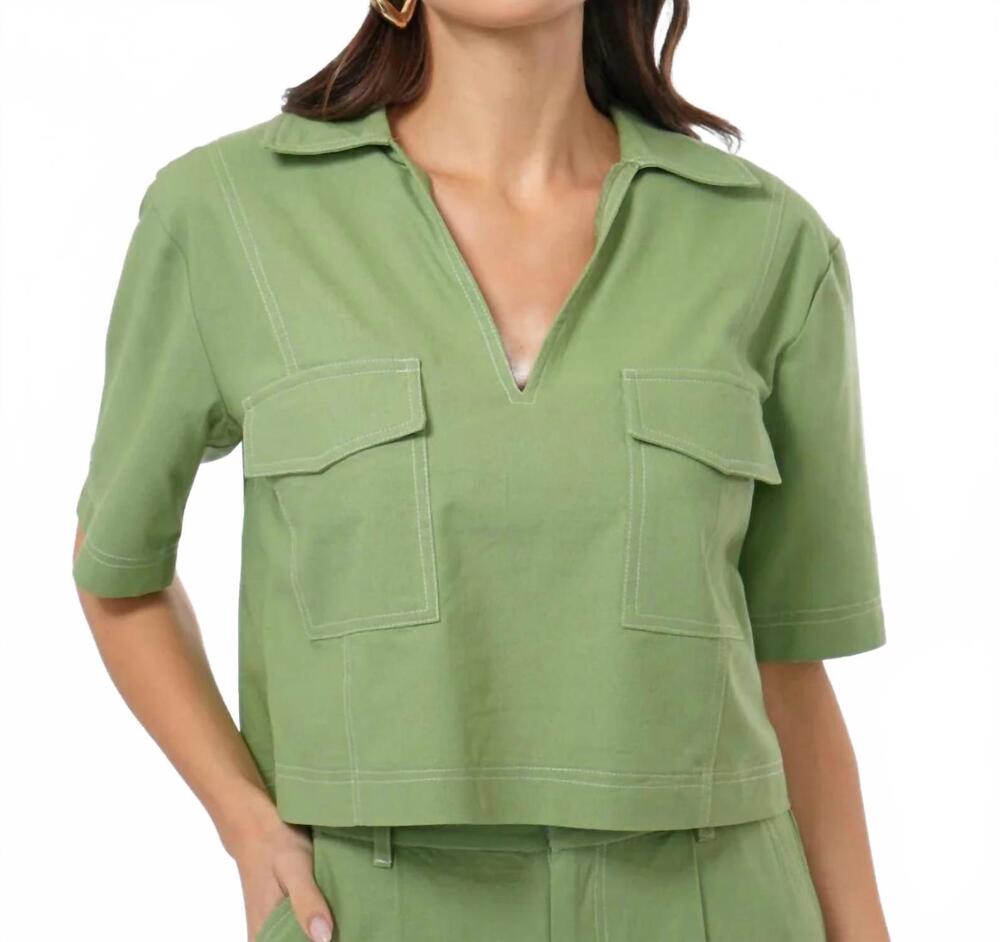 NEW GREYLIN cecilia boxy cropped shirt in sage